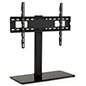 This Universal Tabletop TV Stand Has a Modern Black Powder Coated Finish 26 inch x 11 inch universal tabletop tv stand with steel and tempered glass construction