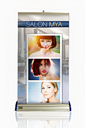 Premium Tabletop Banner with Silver Base Premium Tabletop Banner with Silver Base and Custom Graphics