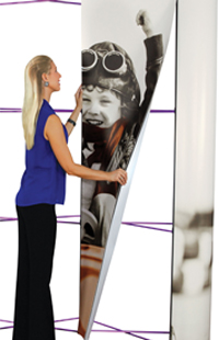 Using a vinyl background at your booth only requires a little assembly