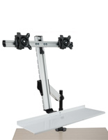 Dual Monitor Desktop Mount Height Adjusts, Pans, & Tilts for Truly Ergonomic Work Set-Up Dual Monitor Desktop Mount for 100x100 & 75x75 VESA Sizes