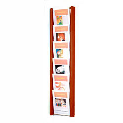 Our 6 Pocket Magazine Rack Wall Mount Features a Rich Red Mahogany-Stained Finish 6 pocket magazine rack wall mount with mahogany finish