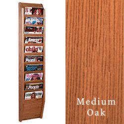 10 Tiered Magazine Rack for Wall Includes Mounting Hardware Kit 10 tiered magazine rack for wall with medium oak finish