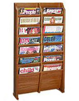 2 Wide Magazine Rack with 14 Pockets Featuring Medium Oak Finish 2 wide magazine rack with 14 pockets made of real oak wood