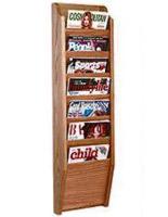 7 Tier Wall Hung Magazine Rack Comes with Included Mounting Hardware 7 tier wall hung magazine rack with medium oak finish