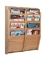 4 Tier Vertical Magazine Holder with 8 Pockets for 8.5x11 Literature 4 tier vertical magazine holder with medium oak finish