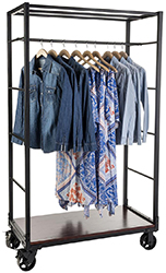 Clothing display rack with wheels