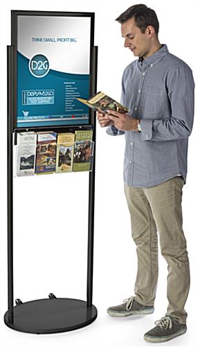 Black 18 x 24 Mobile Poster Stand with 4 Brochure Pockets, Rolling Base 