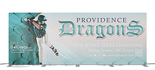 20' wide backwall with custom graphics and aluminum feet