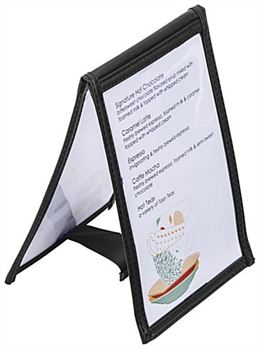 4" x 6" Vinyl Table Tent with Leatherette Border 4" x 6" Vinyl Table Tent with Double Stitched Edge