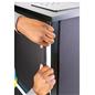 Backlit tension fabric charging counter with silicone edges for a smooth finish