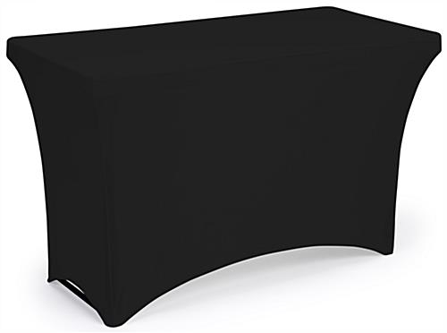 This Black Rectangle Stretch Table Cloth Is Great for Trade Shows Stretch table cloth with polyester construction