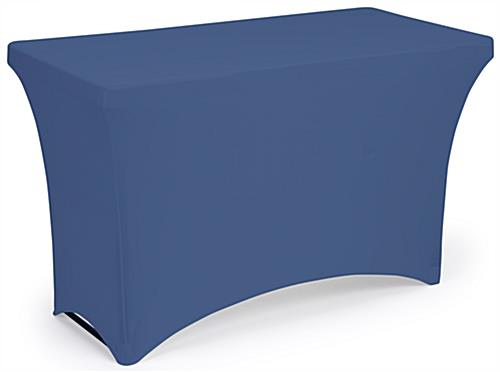 This Stretch Table Cloth Is an Easy Way to Add Some Color to Your Exhibit Booth Navy blue stretch table cloth with 4-sided design