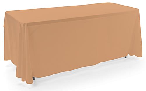 This Beige 3-sided Event Table Cloth Is Safe For Standard Washing Machines Beige 3-sided event table cloth in machine washable fabric