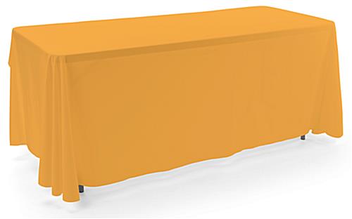 This Gold 3-sided Event Table Cloth Is Safe For Standard Washing Machines Gold 3-sided event table cloth in machine washable fabric