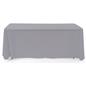 Grey 3-sided event table cloth with rounded top corners to prevent bunching