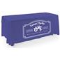 Royal blue open back tablecloth with white imprint