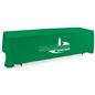 Kelly green open back tablecloth with heat transferred printing