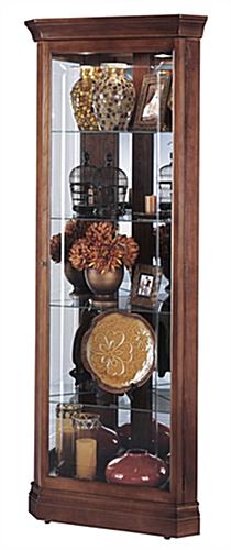 This corner cabinet has adjustable glass shelves cherry corner cabinet