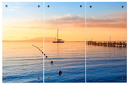 Ocean Sunset Triptych on Acrylic Panels Ocean Sunset Triptych with Second Surface Printing Application