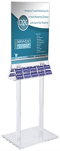 Propped View of Acrylic Poster Stand with Business Card Holders Clear Acrylic Poster Stand with Business Card Holders with Silver Hardware