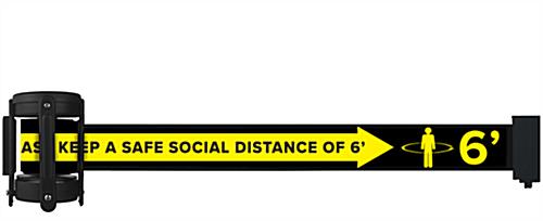 Place This Social Distance Stanchion Belt Barrier in Your Retail Establishment to Help Promote Public Health Social distance stanchion belt barrier with pre-printed message