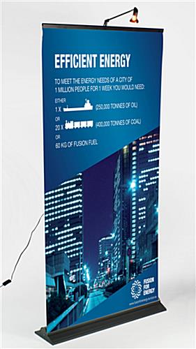 Economy Banner Stand, Retractable 39" Wide Black with Light Economy Banner Stand