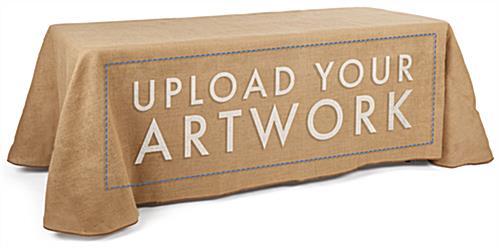 This Custom Burlap Table Cover is 4-Sided Offering Additional Storage for Your Next Farmers Market Stand Custom burlap table cover is a 4-sided design