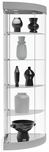 23" Glass Display Case w/ Top Lights, Wheels, (4) Height Adjustable Shelves - Silver Corner display case with four shelves