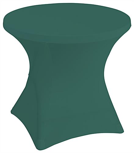 These Dark Green Stretch Polyester Tablecloths Are Perfect for Cafe Tables Stretch polyester tablecloths or 31 inch wide round tables
