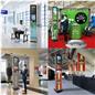 Charging station with dual screens and custom graphics in four different environments
