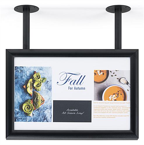 Ceiling Wide Sign Frame Flange Mount Portrait Orientation Ceiling wide sign frame flange mount for 17" x 11" prints
