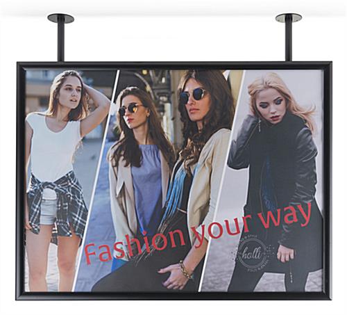 Flange Mounted Ceiling Graphics Display Frame for Landscape Posters Flange mounted ceiling graphics display frame for landscape prints