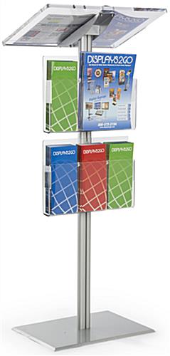 Propped View of Silver Minimalist Lectern with Brochure Pockets Silver Minimalist Lectern with Brochure Pockets that Adjust