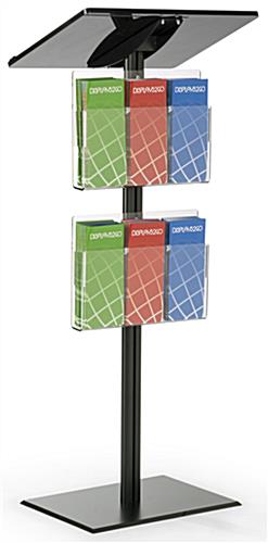 Propped View of Black Minimalist Podium with Leaflet Pockets Black Minimalist Podium with Leaflet Pockets that Adjust