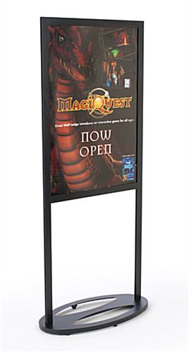 28-1/2 x 66 x 16-Inch, Black Finish Aluminum Poster Stand With Weighted Oval Base Top Loading Sign Stand With 2 Viewable Sides