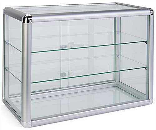 Tempered Glass Countertop Showcase with 2 Shelves Tempered Glass Countertop Showcase with Sliding Doors