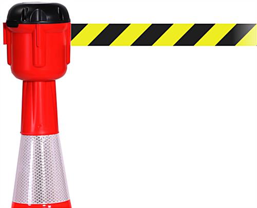 Cone Mounted Retractable Barrier, 30' Belt Orange Cone Mounted Retractable Barrier