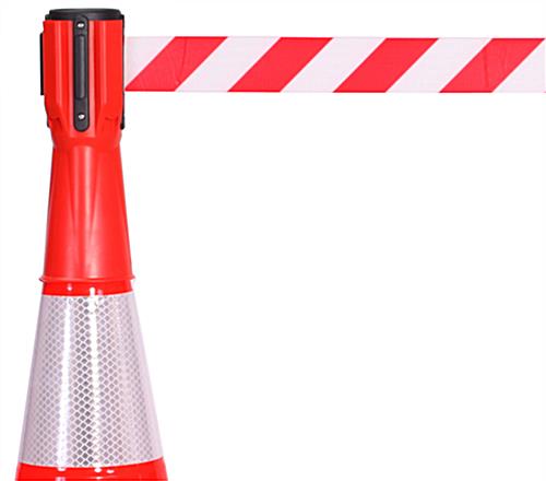 Traffic Cone Retractable Belt Topper, Red & White Band Orange Traffic Cone Retractable Belt Topper