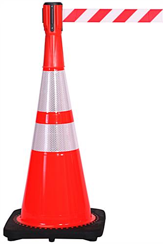 Traffic Cone with Mounted Barrier, 10' Belt Orange Traffic Cone with Mounted Barrier