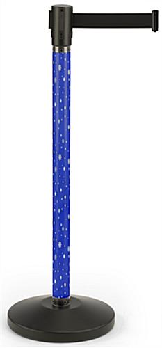 Holiday printed stanchion with pre-printed insert Holiday printed stanchion with blue snowflake graphic