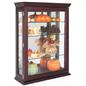 Wall mounted curio cabinet with mahogany finish