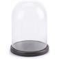 Dark brown finish glass domes with bases have 12.5 inch inside display area