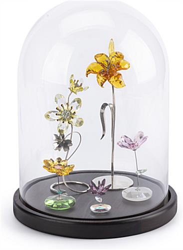 These Dark Wood Glass Domes with Bases are Ideal for Fragile Crystal Items Glass domes with bases have solid pine wood