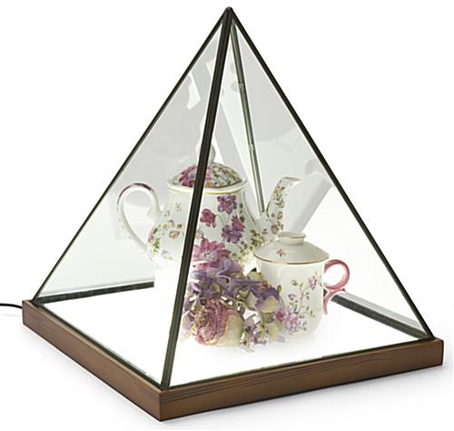 Use This Lighted Pyramid Glass Box to Keep Collectibles Protected Lighted pyramid glass box with antique finish