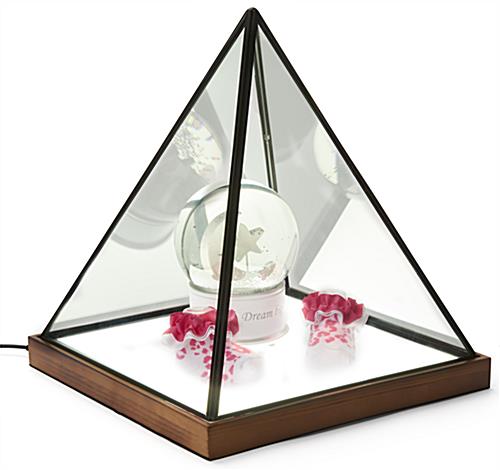 This LED Lighted Pyramid Glass Box is Ideal for Displaying Baby Keepsakes LED lighted pyramid glass box