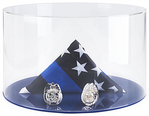 This Round Display Case with Blue Base Is Great for Museum Exhibits Round display case with blue base and 20" diameter