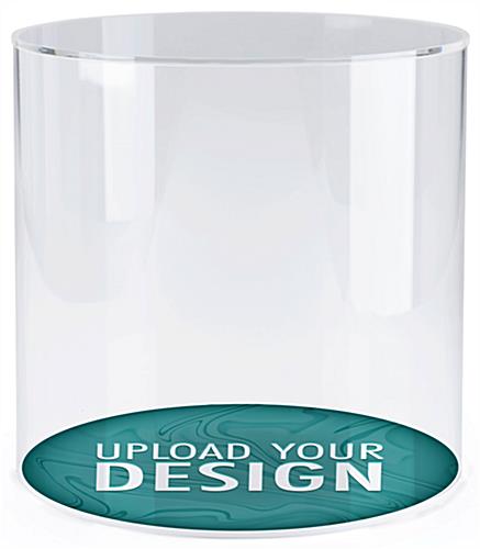 Plastic Cylinder Display Case with Printed Base for Jewelry Round plastic cylinder display case with printed base