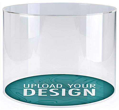 Branded Round Acrylic Countertop Display Case with 0.5" Thick Base Full color branded round acrylic countertop display case