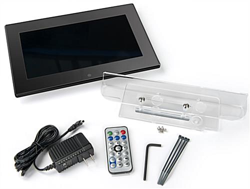 Digital screen brochure stand shown with hardware