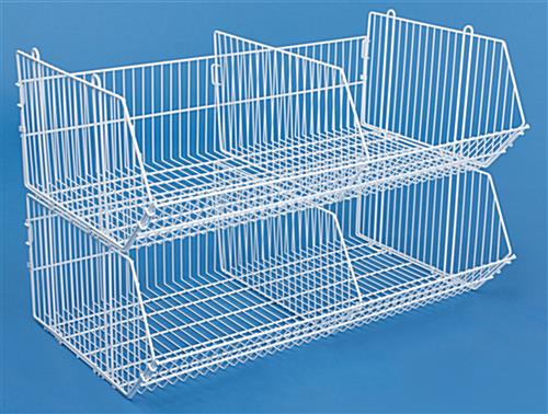 White Wire Bins are 39"w x 12"h White Wire Bins